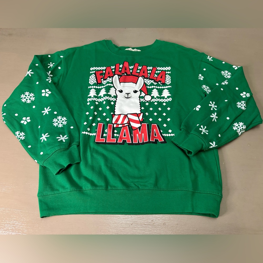 Fa La La La Llama Ugly Christmas Sweatshirt Crewneck Green M 7-9
Juniors